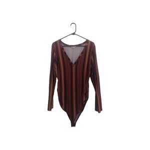 LA Gypsy Bodysuit Womens Shirt Top XL Burgundy Orange Blue Long Sleeve Ribbed